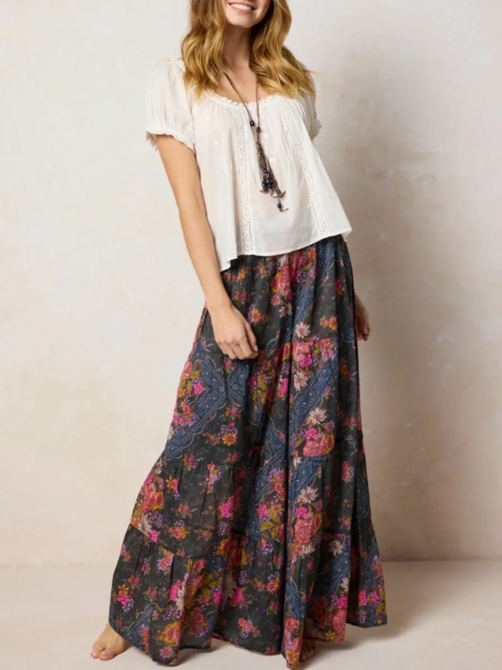 Natural Life Patti Cotton Palazzo Pants in English Garden Charcoal